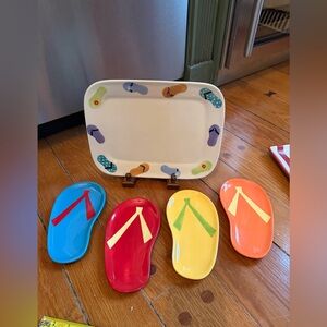 Vintage tag Flip flop dessert plates -set of 4 w Hartstone flip flop platter